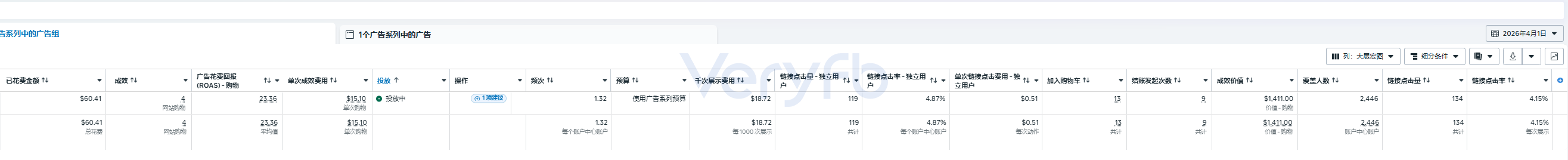 品牌站 23.36 ROAS 初始数据截图
