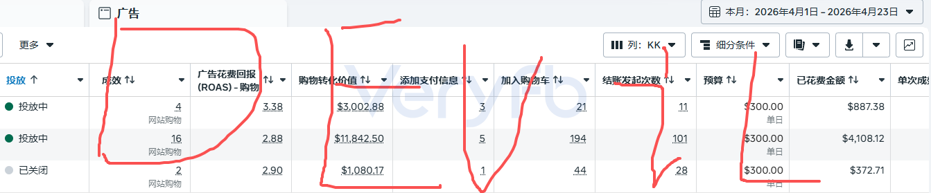 高客单价广告后台 ROAS 截图