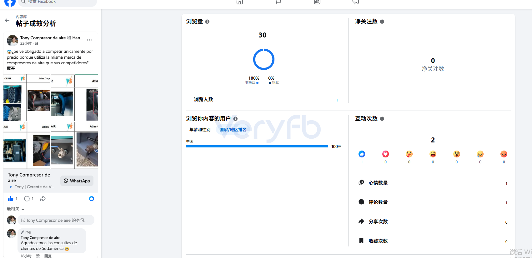 南美市场Facebook主页数据截图