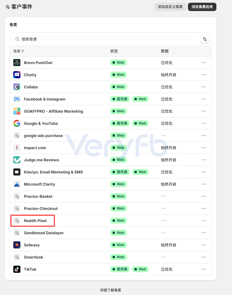 Reddit像素事件设置截图