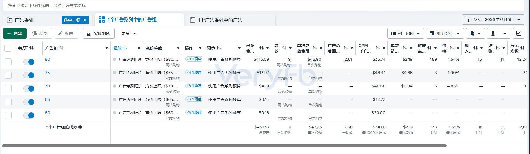 竞价上限系列与单次成效目标系列的实际投放结果