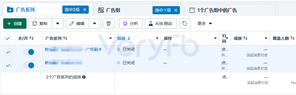 Meta广告后台显示新广告系列状态为关闭，但成效有回传